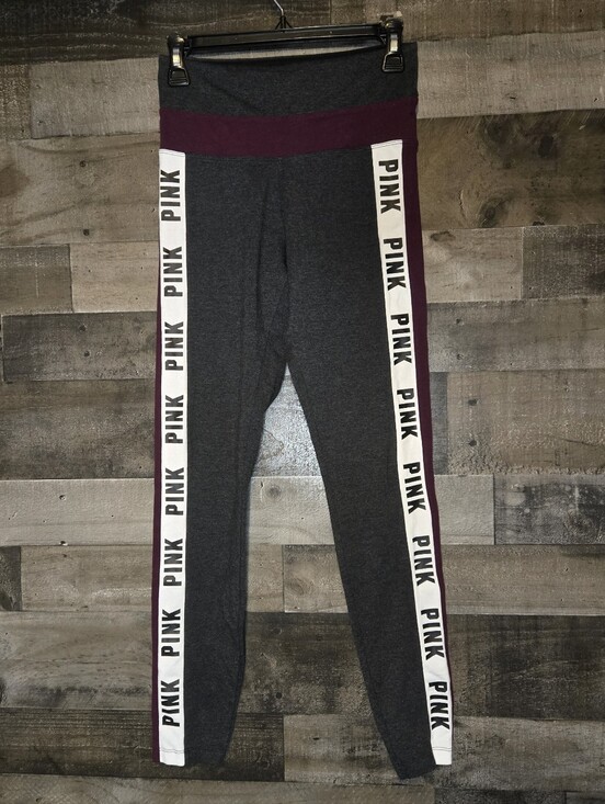 PINK Victoria's Secret Pants - PINK Victoria's Secret Gray & Burgundy Logo-Strip Leggings
